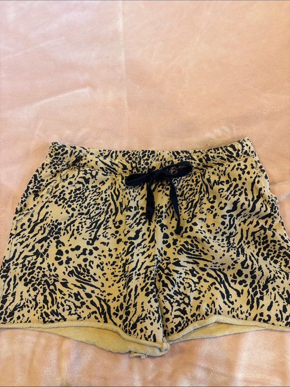 Jenni Tan and Black Animal Print Drawstring Athletic Shorts